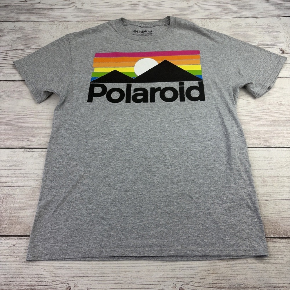 Polaroid Men's M Gray Shirt Mountains Colorful Horizon Short Sleeved Excellent